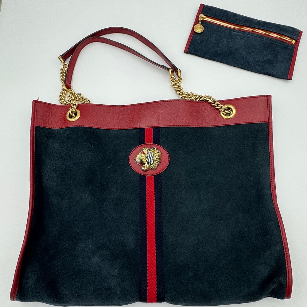 Gucci Suede & Leather Rajah Tiger Head Purse with Pouch